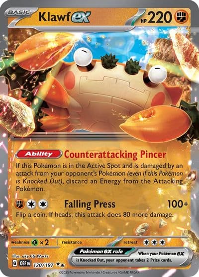 Klawf ex SV03: Obsidian Flames Pokemon card