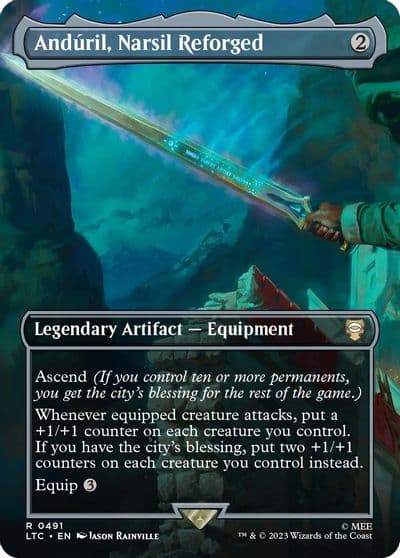 Anduril Narsil Reforged Borderless Commander: The Lord of the Rings: Tales of Middle-earth Magic card