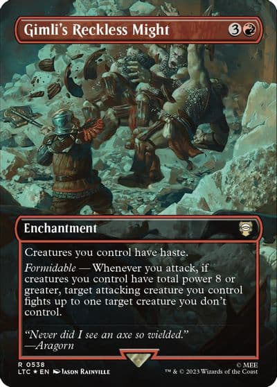 Gimlis Reckless Might Borderless Surge Foil Commander: The Lord of the Rings: Tales of Middle-earth Magic card