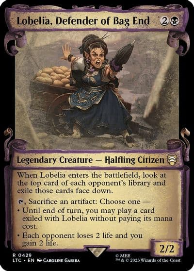 Lobelia Defender of Bag End Showcase Scrolls Commander: The Lord of the Rings: Tales of Middle-earth Magic card