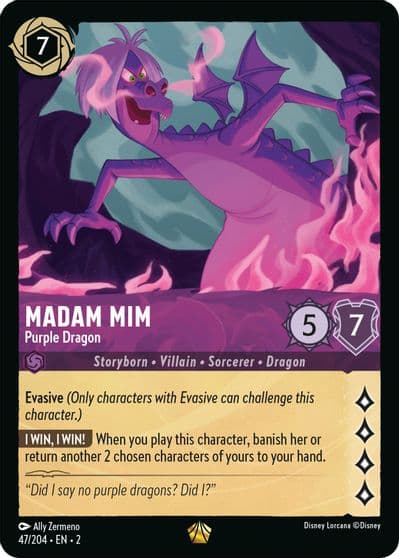 Madam Mim Purple Dragon Rise of the Floodborn Lorcana card