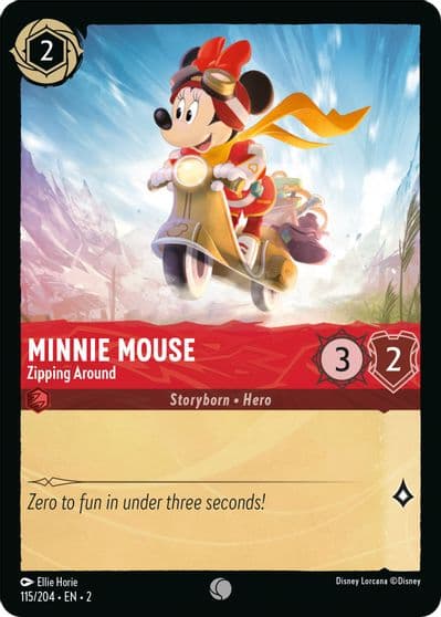 Minnie Mouse Zipping Around Rise of the Floodborn Lorcana card