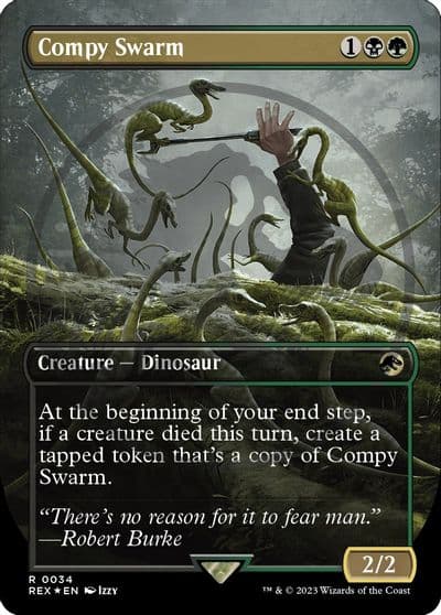 Compy Swarm Borderless Emblem Universes Beyond: Jurassic World Collection Magic card