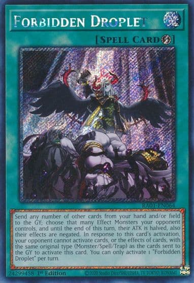 Forbidden Droplet Platinum Secret Rare 25th Anniversary Rarity Collection Yu-Gi-Oh! card