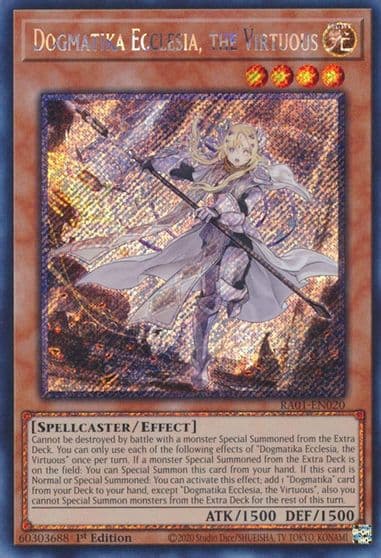 Dogmatika Ecclesia the Virtuous Platinum Secret Rare 25th Anniversary Rarity Collection Yu-Gi-Oh! card