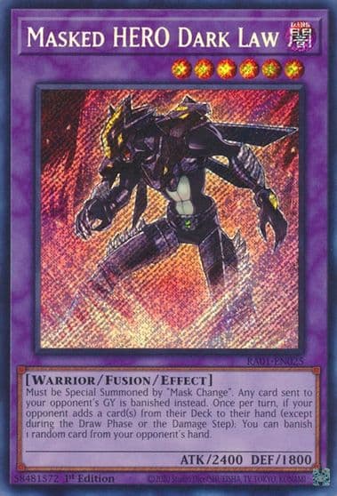 Masked HERO Dark Law Secret Rare 25th Anniversary Rarity Collection Yu-Gi-Oh! card