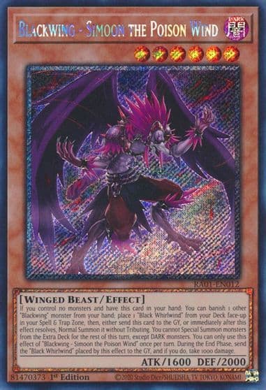 Blackwing Simoon the Poison Wind Platinum Secret Rare 25th Anniversary Rarity Collection Yu-Gi-Oh! card