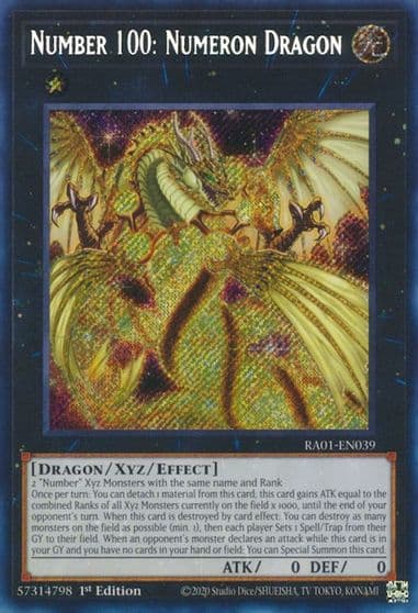 Number 100 Numeron Dragon Secret Rare 25th Anniversary Rarity Collection Yu-Gi-Oh! card