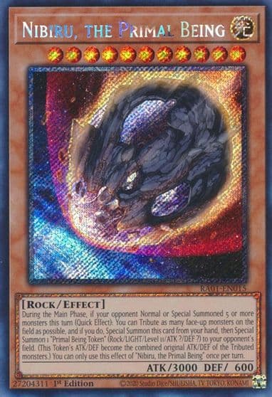 Nibiru the Primal Being Platinum Secret Rare 25th Anniversary Rarity Collection Yu-Gi-Oh! card