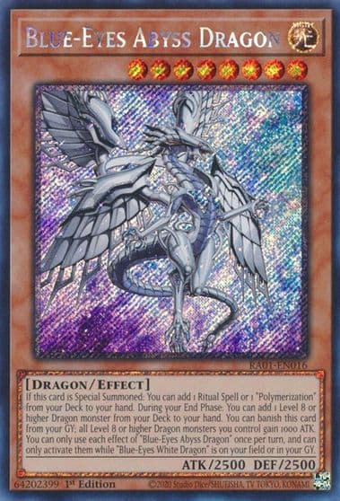 Blue Eyes Abyss Dragon Platinum Secret Rare 25th Anniversary Rarity Collection Yu-Gi-Oh! card