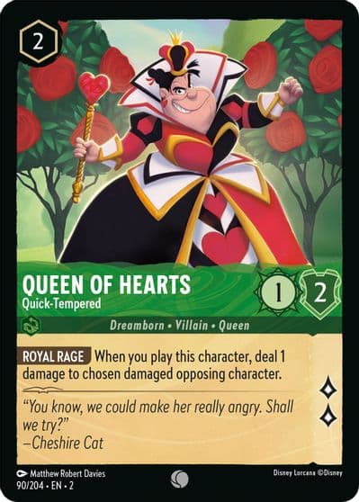 Queen of Hearts Quick Tempered Rise of the Floodborn Lorcana card