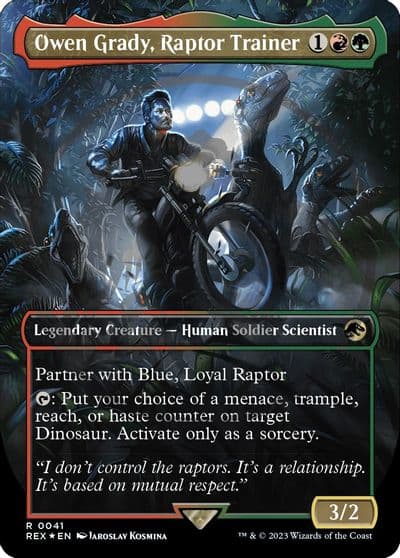 Owen Grady Raptor Trainer Borderless Emblem Universes Beyond: Jurassic World Collection Magic card