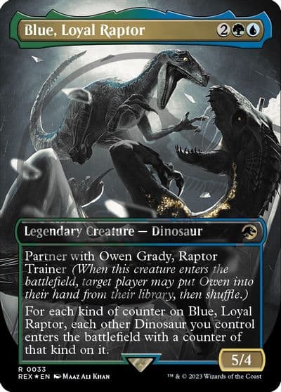Blue Loyal Raptor Borderless Emblem Universes Beyond: Jurassic World Collection Magic card