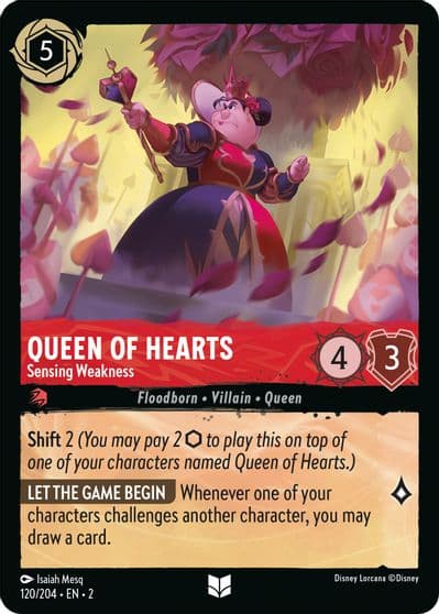Queen of Hearts Sensing Weakness Rise of the Floodborn Lorcana card