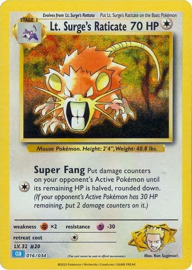 Lt. Surge's Raticate Trading Card Game Classic Pokemon card