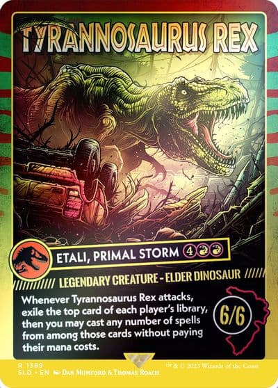 Tyrannosaurus Rex Etali Primal Storm Rainbow Foil Secret Lair Drop Series Magic card