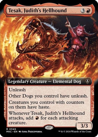 Tesak Judiths Hellhound Extended Art Commander: Murders at Karlov Manor Magic card