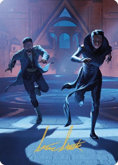 Unauthorized Exit Art Card Gold Stamped Signature Art Series: Murders at Karlov Manor Magic card
