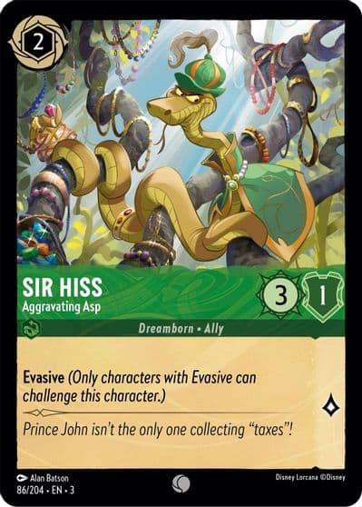 Sir Hiss Aggravating Asp Into the Inklands Lorcana card