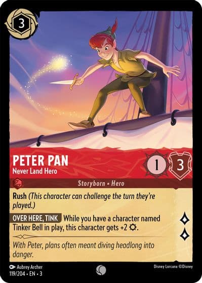 Peter Pan Never Land Hero Into the Inklands Lorcana card