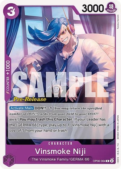Vinsmoke Niji 064 Wings of the Captain Pre-Release Cards One Piece card