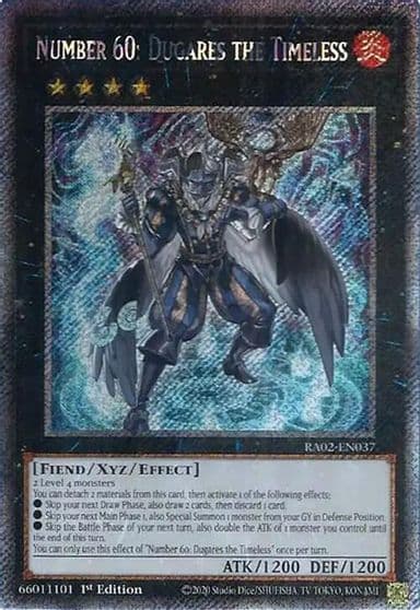 Number 60 Dugares the Timeless Platinum Secret Rare 25th Anniversary Rarity Collection II Yu-Gi-Oh! card