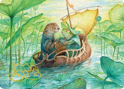 Run Away Together Art Card Gold Stamped Signature Art Series: Bloomburrow Magic card