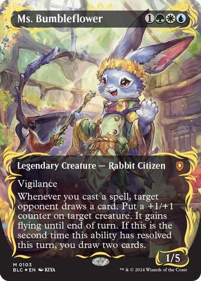 Ms Bumbleflower Borderless Raised Foil Commander: Bloomburrow Magic card