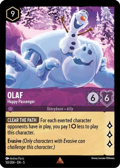 Olaf Happy Passenger Shimmering Skies Lorcana card