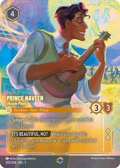 Prince Naveen Ukulele Player Enchanted Shimmering Skies Lorcana card
