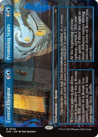 Central Elevator Promising Stairs Borderless Duskmourn: House of Horror Magic card