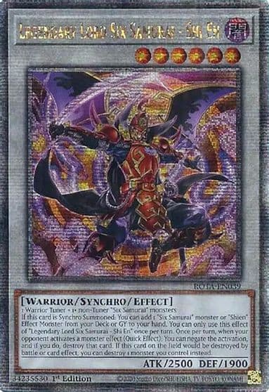 Legendary Lord Six Samurai Shi En Quarter Century Secret Rare Rage of the Abyss Yu-Gi-Oh! card