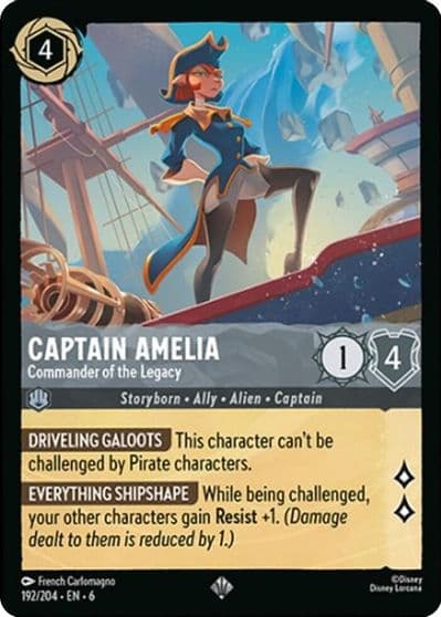 Captain Amelia Commander of the Legacy Azurite Sea Lorcana card