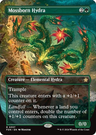 Mossborn Hydra Borderless Foundations Magic card
