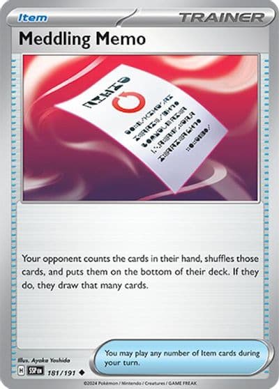 Meddling Memo SV08: Surging Sparks Pokemon card