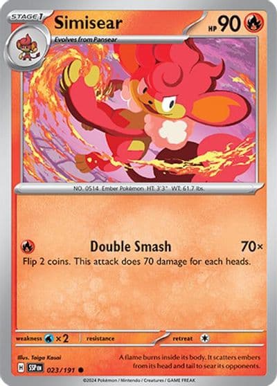 Simisear SV08: Surging Sparks Pokemon card