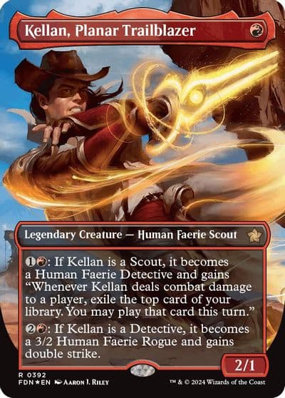 Kellan Planar Trailblazer Borderless Mana Foil Foundations Magic card