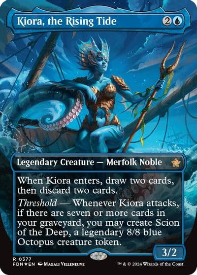 Kiora the Rising Tide Borderless Mana Foil Foundations Magic card