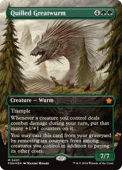 Quilled Greatwurm Borderless Mana Foil Foundations Magic card