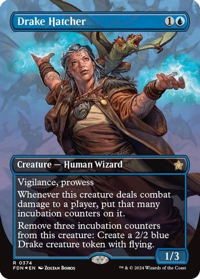 Drake Hatcher Borderless Mana Foil Foundations Magic card