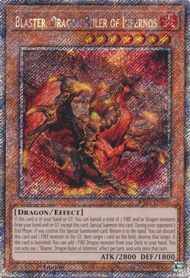 Blaster Dragon Ruler of Infernos Platinum Secret Rare Quarter Century Bonanza Yu-Gi-Oh! card