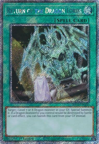 Return of the Dragon Lords Platinum Secret Rare Quarter Century Bonanza Yu-Gi-Oh! card
