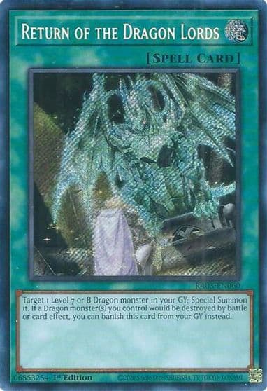Return of the Dragon Lords Secret Rare Quarter Century Bonanza Yu-Gi-Oh! card