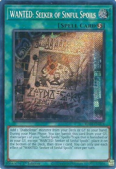 WANTED Seeker of Sinful Spoils Secret Rare Quarter Century Bonanza Yu-Gi-Oh! card
