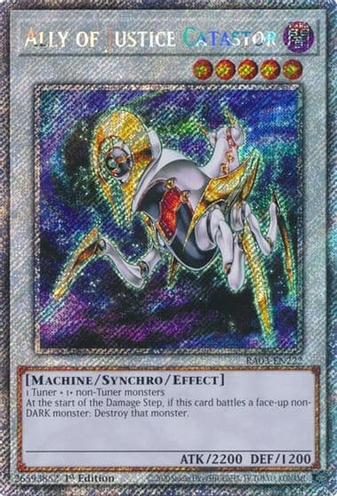 Ally of Justice Catastor Platinum Secret Rare Quarter Century Bonanza Yu-Gi-Oh! card
