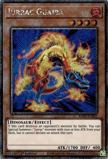 Jurrac Guaiba Platinum Secret Rare Quarter Century Bonanza Yu-Gi-Oh! card