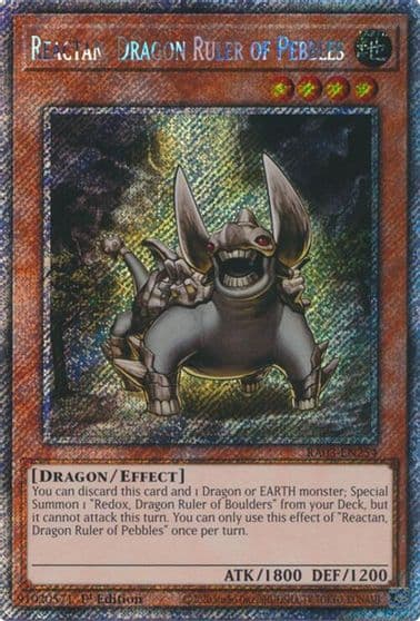 Reactan Dragon Ruler of Pebbles Platinum Secret Rare Quarter Century Bonanza Yu-Gi-Oh! card
