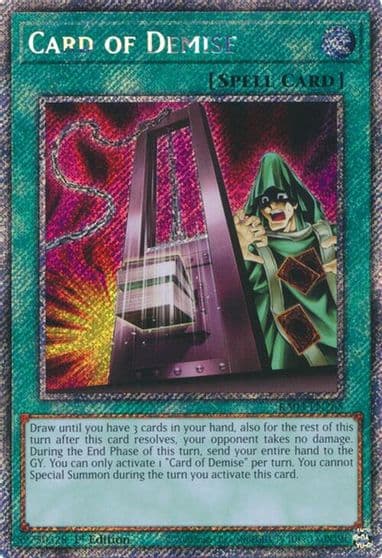 Card of Demise Platinum Secret Rare Quarter Century Bonanza Yu-Gi-Oh! card