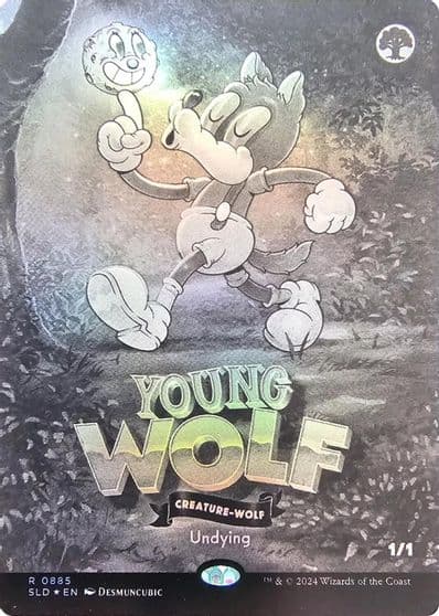 Young Wolf Black and White Foil Secret Lair Drop Series Magic card