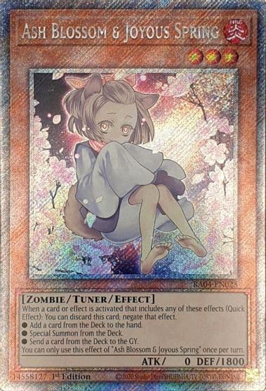 Ash Blossom and Joyous Spring Alternate Art Platinum Secret Rare Quarter Century Stampede Yu-Gi-Oh! card